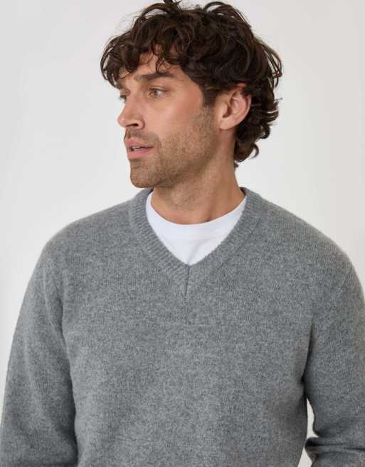 Threadbare Soft v neck jumper in grey marl, 3 of 4
