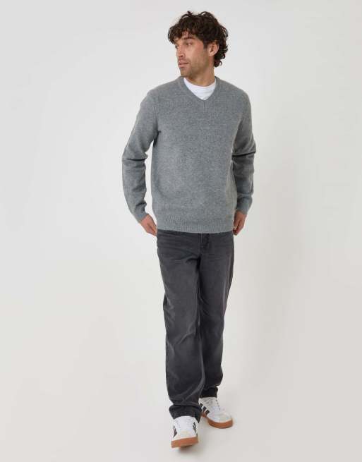 Threadbare Soft v neck jumper in grey marl, 4 of 4