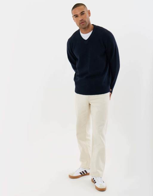 Threadbare Soft v neck jumper in navy, 3 of 5