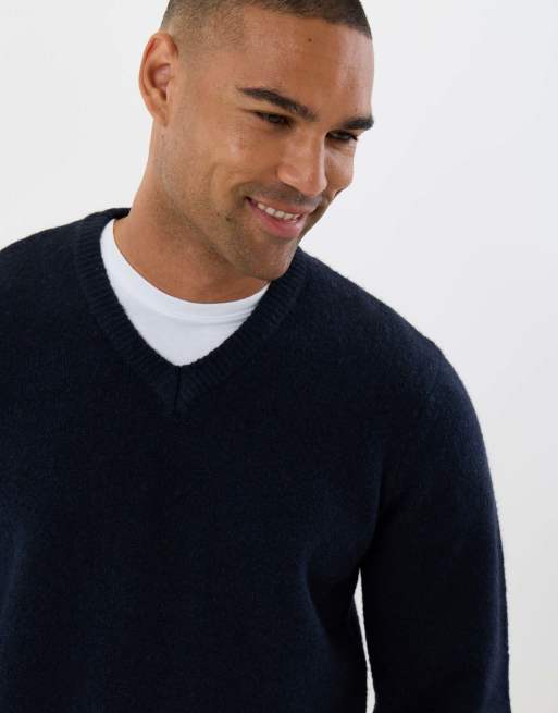 Threadbare Soft v neck jumper in navy, 5 of 5
