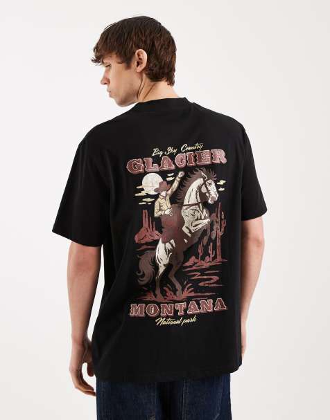 Threadbare - Sort afslappet T-shirt med westerngrafik på ryggen - view 1