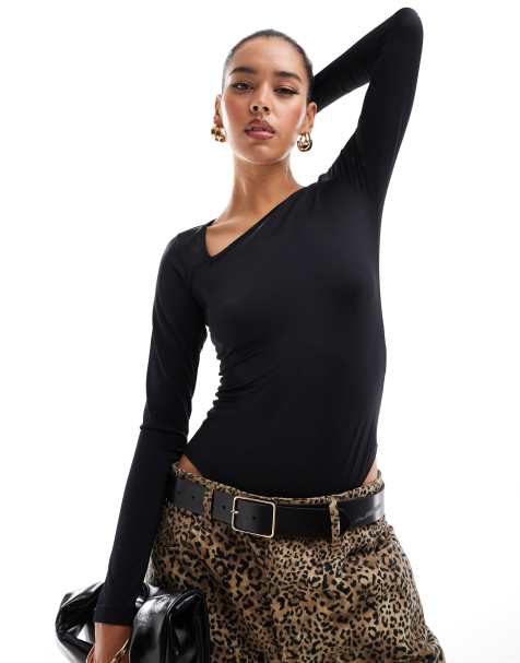 Threadbare - Sort bodystocking med stretch og bred halsudskæring - view 1