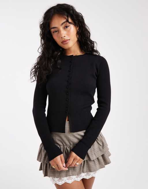 Threadbare - Sort kompakt cardigan med gennemgående knapper