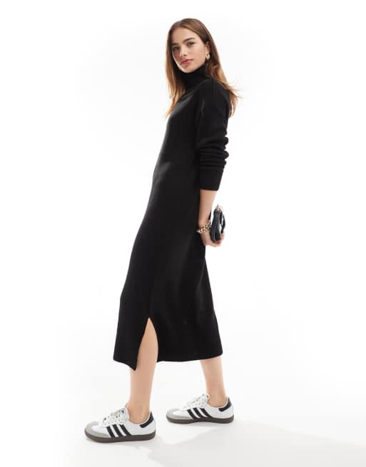 Threadbare - Sort maxi-sweaterkjole med rullekrave