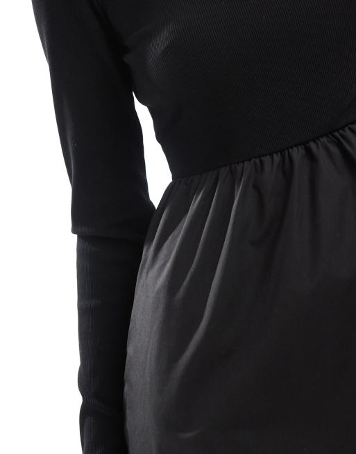 Threadbare - Sort midikjole med lange ærmer i jersey og poplin, 3 af 4