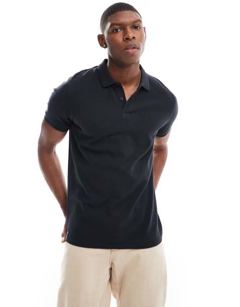 Threadbare - Sort poloskjorte i jersey med ribstrikket krave - view 1