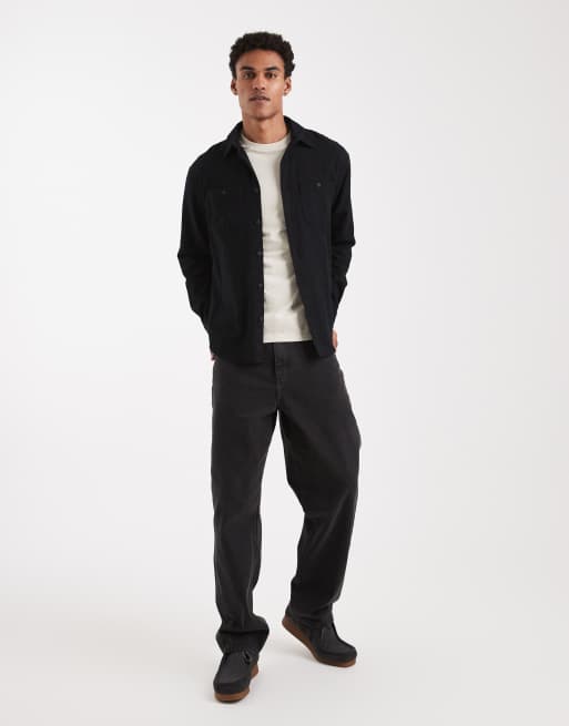 Threadbare - Sort skjorte med knapper i bomuld, 2 af 5