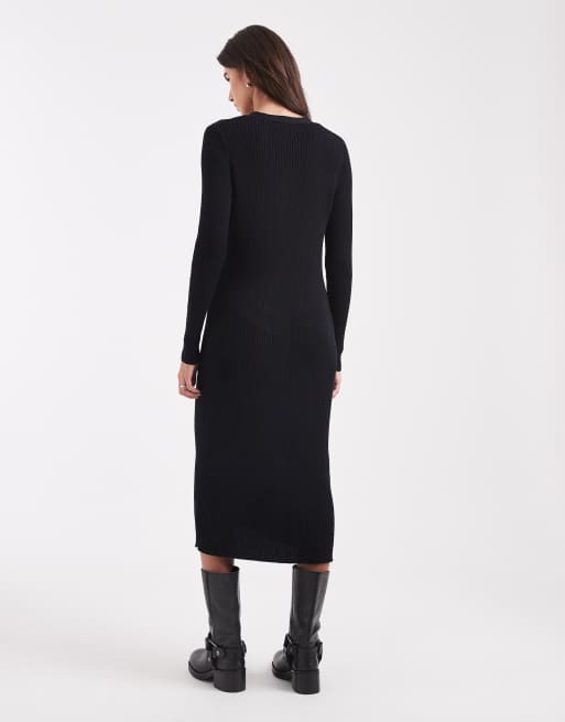 Threadbare - Sort strikket maxikjole med knapper, 3 af 4