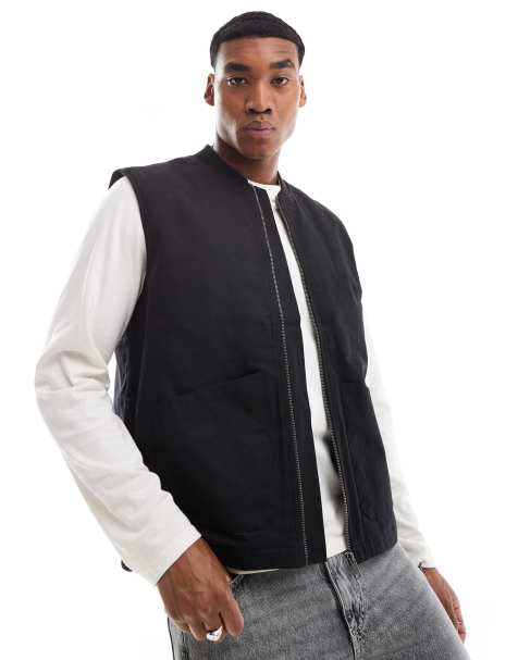 Threadbare - Sort vest i bomuld med lynlås - view 1