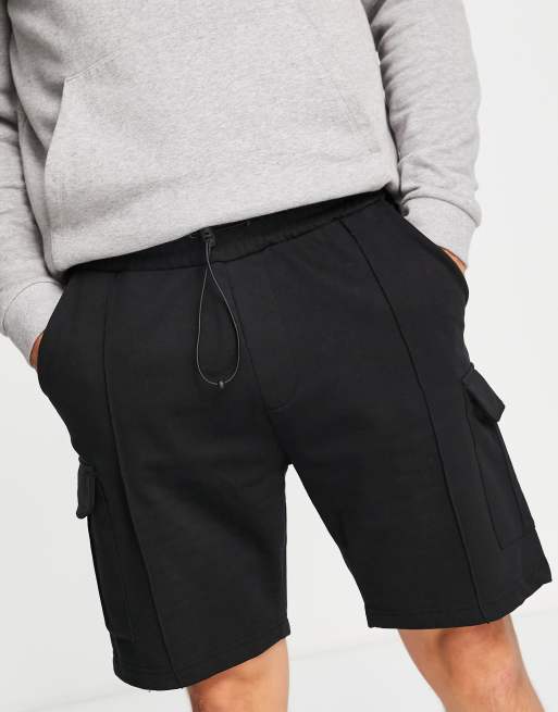 Threadbare - Sorte jerseyshorts med cargolommer