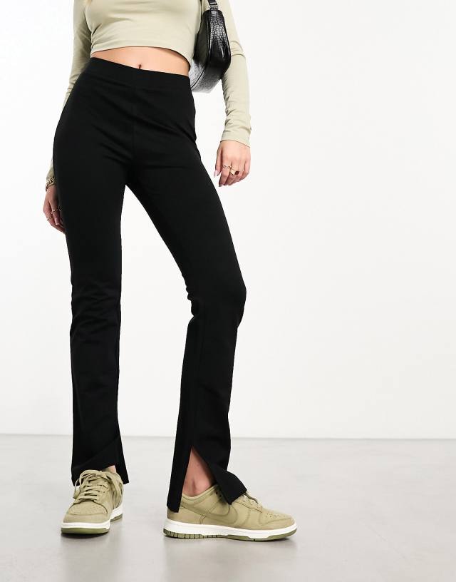 Threadbare - split front trousers in black