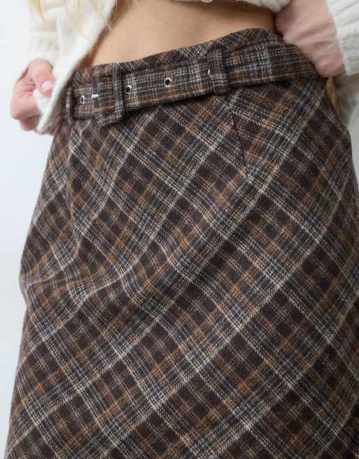 Threadbare spódnica mini z paskiem w brązową kratę, 2 z 5