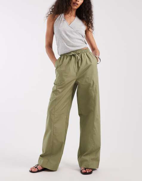 Threadbare spodnie z szerokimi nogawkami z popeliny w kolorze khaki - view 1