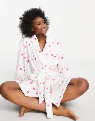 Threadbare spotty supersoft dressing gown in white | ASOS