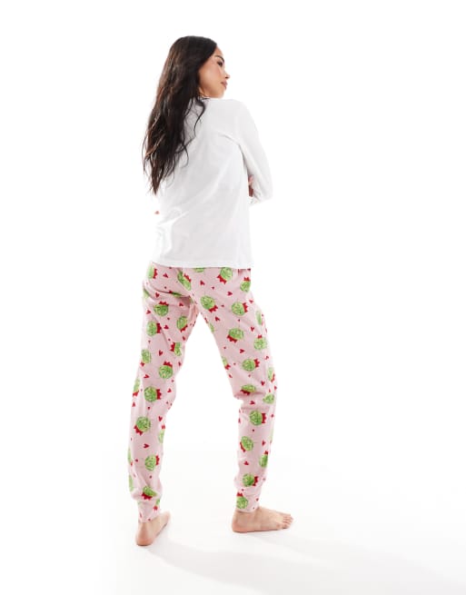 Threadbare sprout print long pajama set in pink, 4 of 4