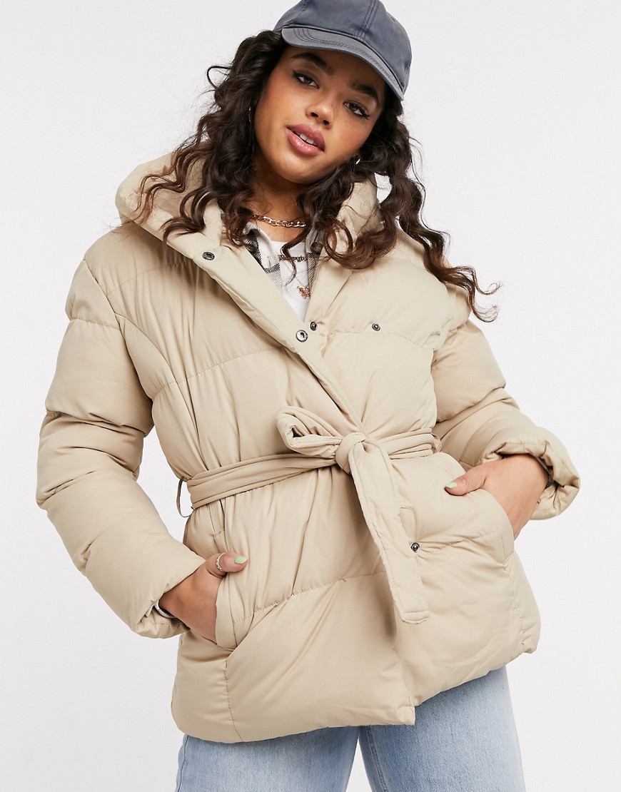 Threadbare Stanley Belted Puffer Coat With Hood-neutral