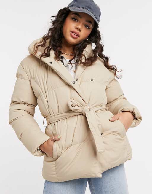 Threadbare stanley belted puffer coat with hood | ASOS