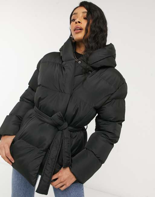 Belted puffer outlet jacket