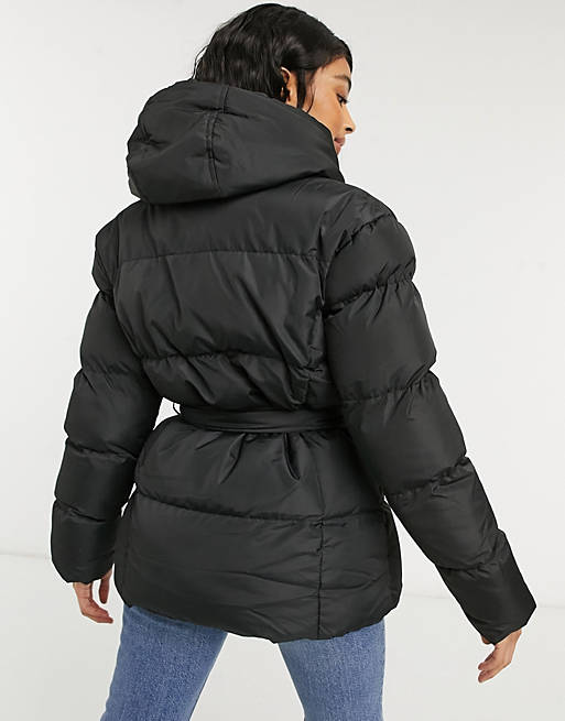 Womens Clothing Jackets Padded and down jackets Threadbare Stanley Tie Waist Mid Length Puffer Jacket With Hood in White 