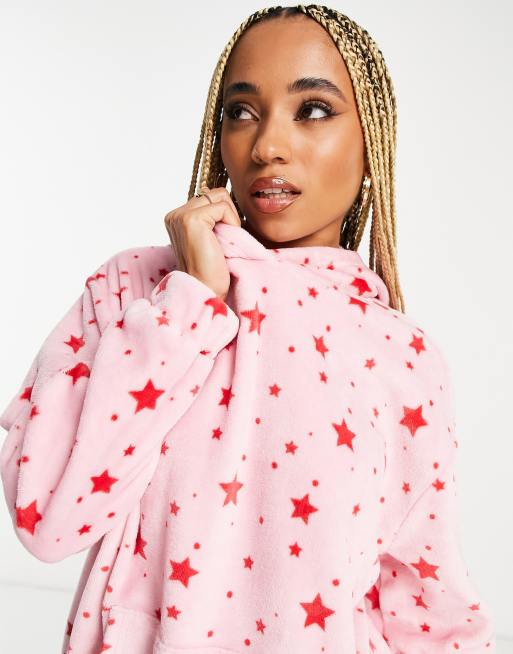 Threadbare starry snuggle hoodie in pink and red ASOS