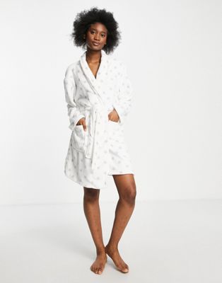 Threadbare stars supersoft dressing gown in grey and white