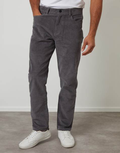 Threadbare Straight leg 5 pocket corduroy trousers with stretch in dark grey - view 1