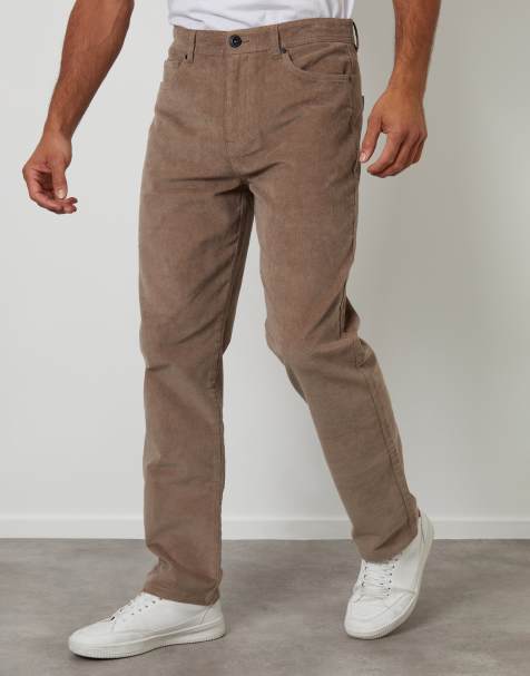 Threadbare Straight leg 5 pocket corduroy trousers with stretch in taupe - view 1