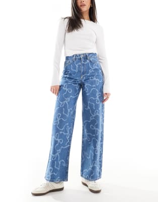 Threadbare Straight Leg Jeans With All Over Bow Design In Mid Wash Blue - Asos Jeans New In 31st October 2024