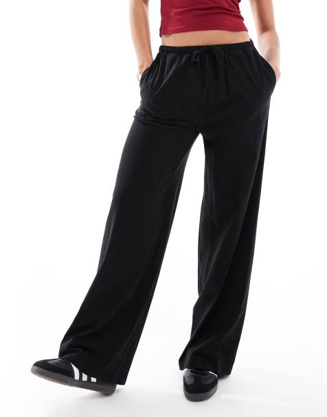 Threadbare straight leg jersey pants with tie waist in black - view 1