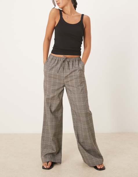 Threadbare straight leg plaid pants in brown - view 1