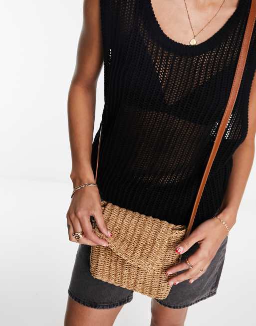 Straw Detail Flap Fanny Pack