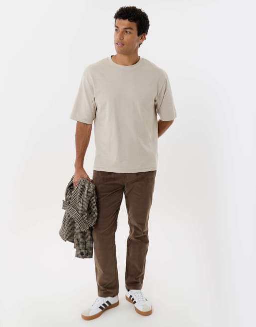 Threadbare Stretch cotton corduroy trousers in taupe, 3 of 4