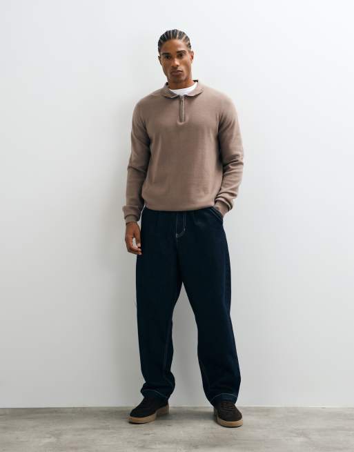 Threadbare Strick-Polo mit 1/4-Reißverschluss in Taupe, 5 von 5