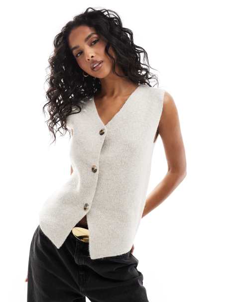 Threadbare – Strick-Trägertop in Beige mit Knopfleiste - view 1