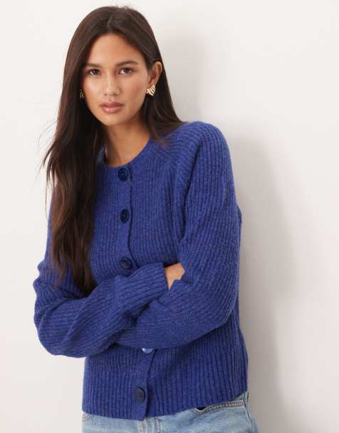 Threadbare – Strickjacke aus grobem Strick in Blau - view 1