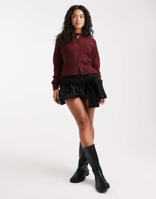 Threadbare – Strickjacke in Burgunderrot mit Rundhalsausschnitt und Knopfleiste, 4 von 4