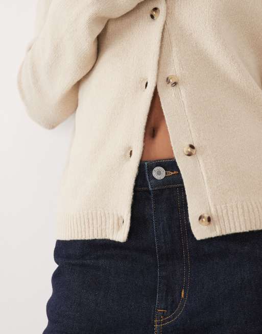 Threadbare – Strickjacke in Ecru mit Rundhalsausschnitt, 2 von 4