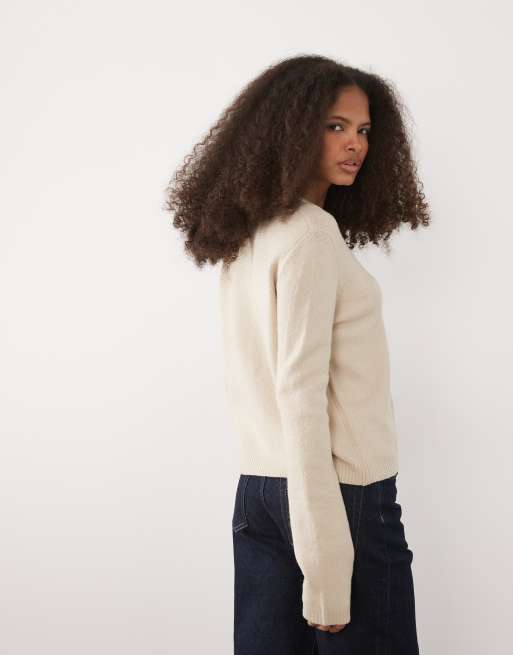 Threadbare – Strickjacke in Ecru mit Rundhalsausschnitt, 4 von 4