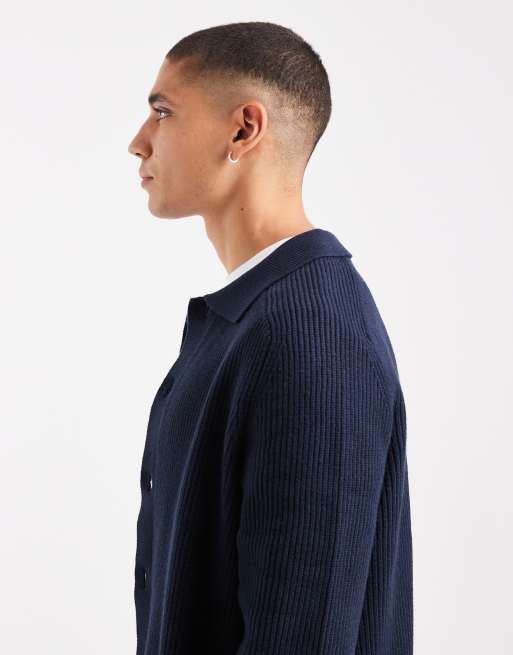 Threadbare – Strickjacke in Marineblau mit Knopfleiste und Kragen, 4 von 5