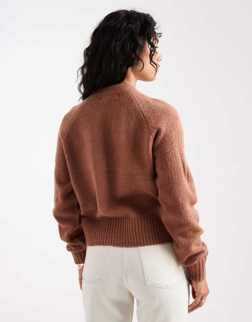 Threadbare – Strickjacke in Mokka-Mousse mit Rundhalsausschnitt und Knopfleiste, 4 von 4