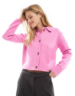 Threadbare - Strickjacke in Rosa mit Kragen