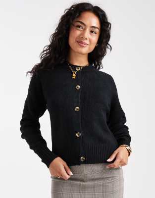 Threadbare - Strickjacke in Schwarz mit Rundhalsausschnitt und Knopfleiste