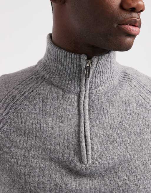 Threadbare – Strickpullover in Hellgrau mit kurzem Reißverschluss, 5 von 5