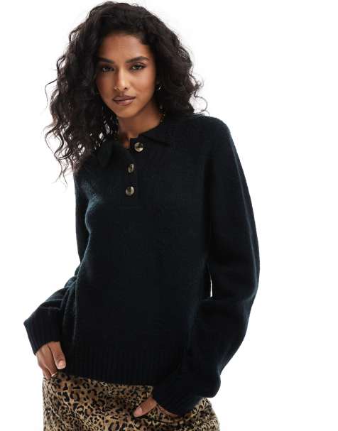 Threadbare – Strickpullover in Schwarz mit Kragen - view 1