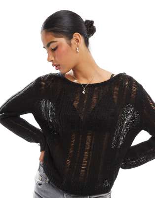 Threadbare - Strickpullover in Schwarz mit Maschenstruktur