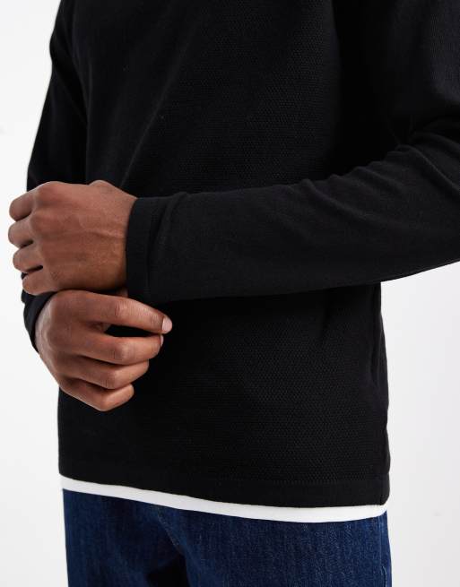 Threadbare – Strickpullover in Schwarz mit Stehkragen ASOS