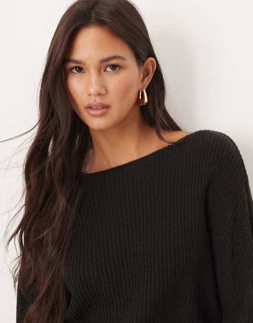 Threadbare – Strickpullover in Schwarz mit U-Boot-Ausschnitt und Ballonärmeln, 4 von 4