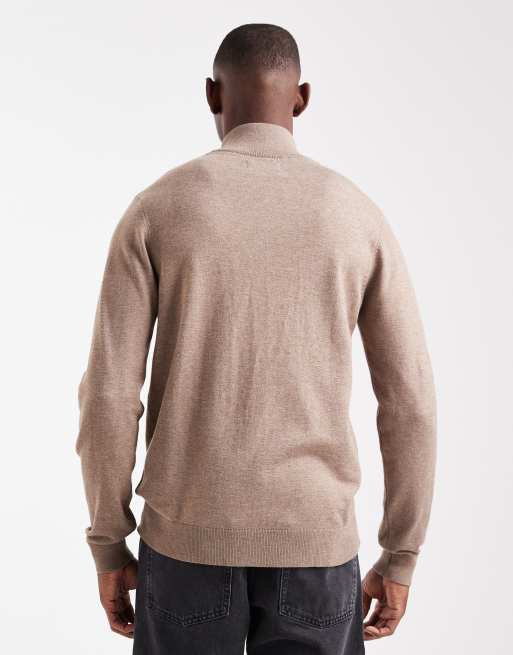 Threadbare – Strickpullover in Taupe mit kurzem Reißverschluss, 3 von 5