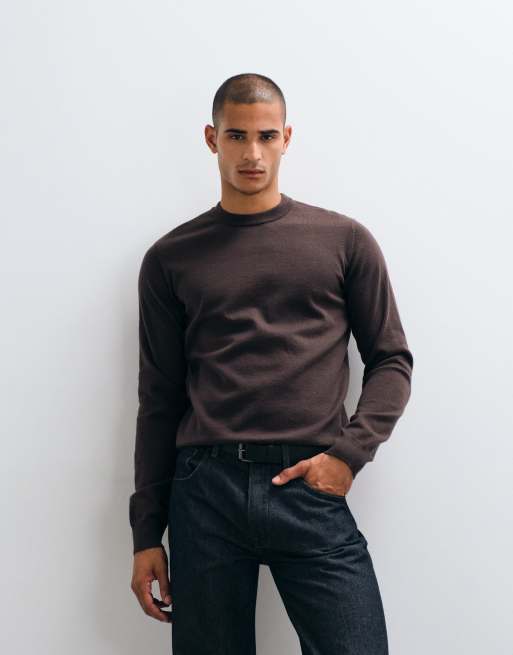 Threadbare Strickpullover mit Rundhalsausschnitt in Schokobraun, 2 von 5