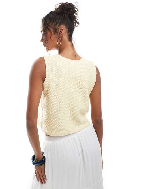 Threadbare – Strickweste in Buttergelb mit gebundener Vorderseite, 2 von 4
